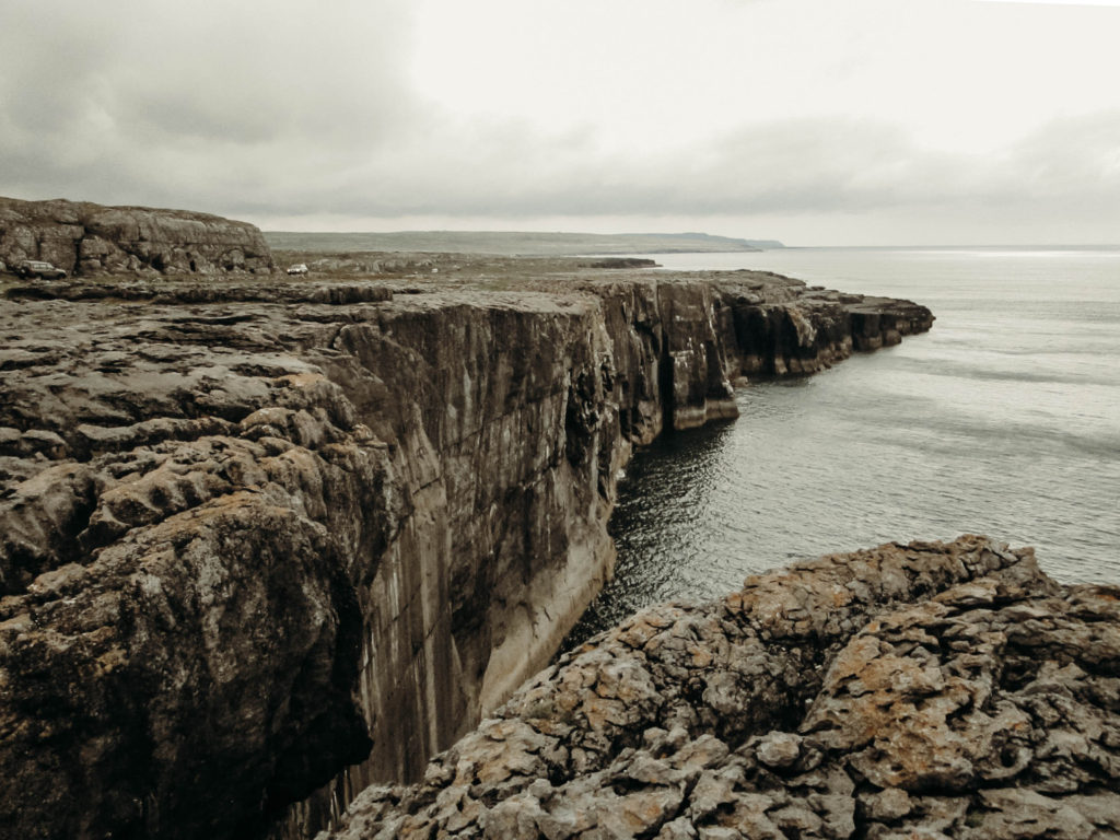 A view of the burren in Ireland and the sea