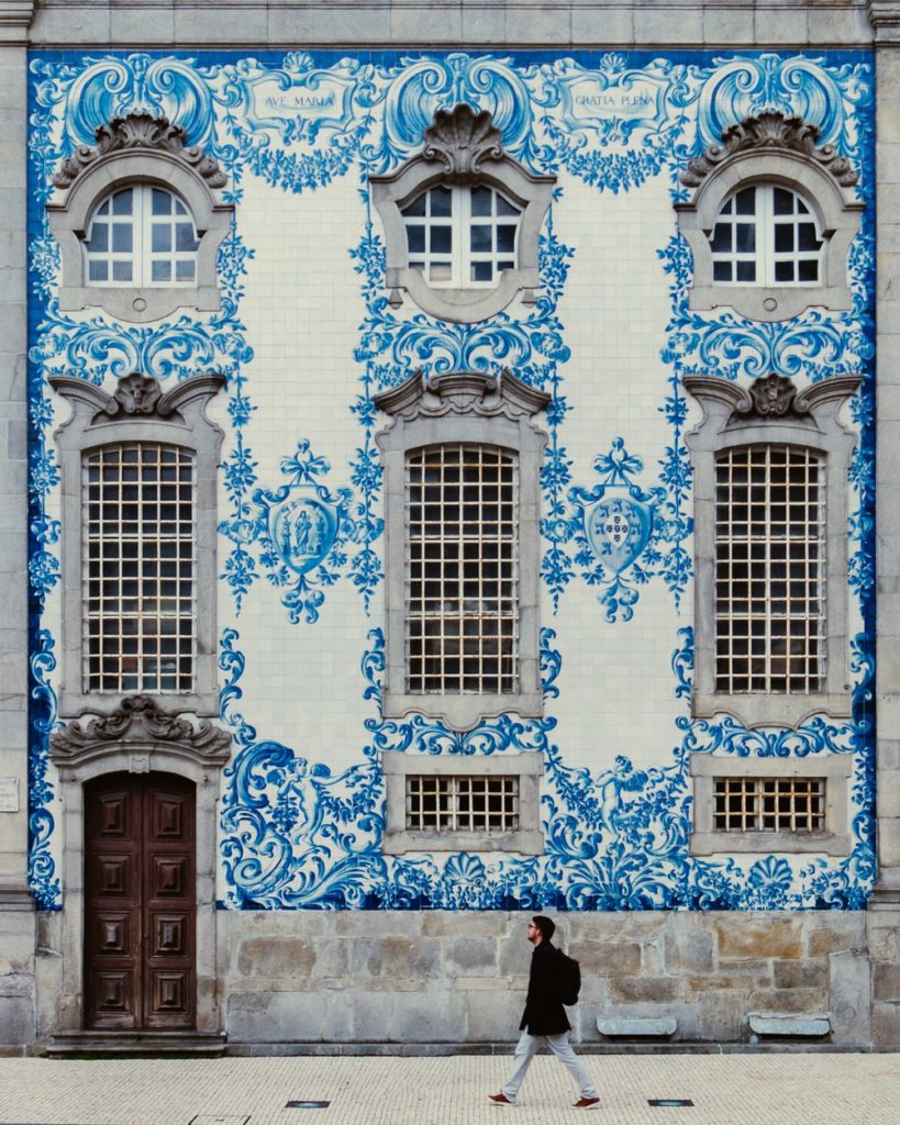 Blue tiled building in Porto Portugal